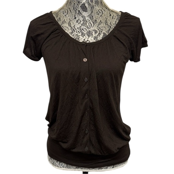 The Limited Tops - The Limited Dark Brown Short Sleeve Blouse. Modal Soft Comfy Versatile